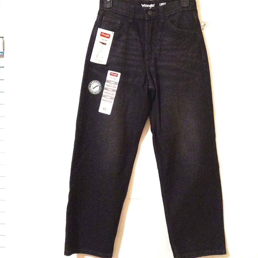 WRANGLER Boy's Regular Loose Fit Jeans - Black, Abrasion Resistant - Size 12 NWT